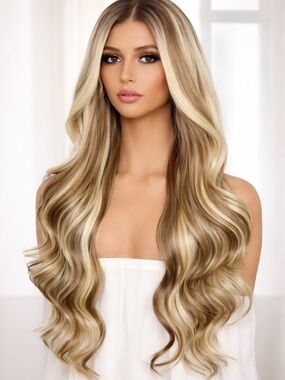 Blonde mix Brown Lace Front Wig for Women 13x4 Body Wave Synthetic wig 26IN